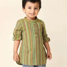 Fabindia Kids Olive Striped Full Sleeves Kurta-picture-17