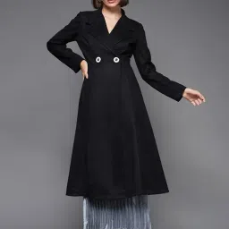 Miss Chase Black Relaxed Fit Double Breasted Longline Coat-image-81