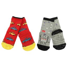 NoFall Pack Of 2 Pairs Ankle Length Cars & Robot Design Antiskid Socks - Red & Grey-picture-25