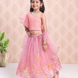 Babyhug Singlet Choli & Lehenga With Net Dupatta Floral Embroidery - Light Pink-image-3