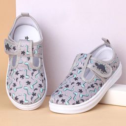 Cute Walk by Babyhug Casual Shoes with Velcro Closure Dino Print - Grey-image-17