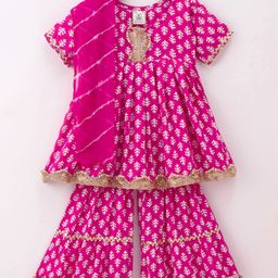 Teentaare Half Sleeves Kurta Sharara Set with Dupatta Printed Jaipuri Print - Pink-image-12