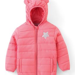 Babyhug Woven Full Sleeves Jacket With Hood & Star Applique - Pink-image-65