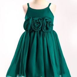 Bluebell Tissue Sleeveless Party Frock With Floral Corsage - Green-picture-21
