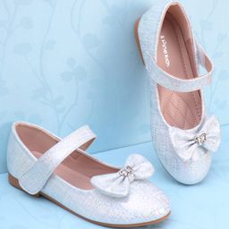 Pine Kids Ballerinas with Velcro Closure & Bow Applique - White-image-78