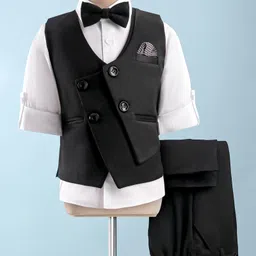 Robo Fry Full Sleeves  Solid Color Party Suit with Bow - Black-image-10