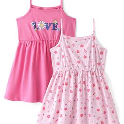 Doodle Poodle 100% Cotton Knit Sleeveless Frocks  Floral Print Pack of 2 -Pink & Fandango Pink-picture-10