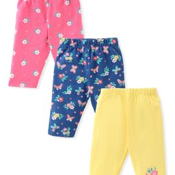 Babyhug Cotton Lycra Three Fourth Leggings Floral & Butterfly Print Pack of 3 - Multicolor-image-143