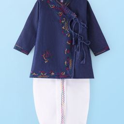 Babyhug Cotton Woven Full Sleeves Denim Embroidered Kurta & Dhoti Set - Blue-picture-19