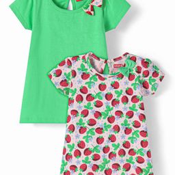 Babyhug Single Jersey Knit Half Sleeves Strawberry Printed Frocks Pack of 2 - Green & Pink-image-89