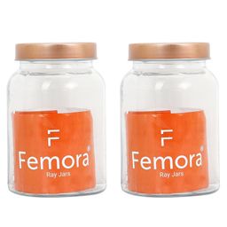 Femora Clear Glass Jar for Kitchen Storage Gold Lid, 1000 ml, Set Of 2-image-31