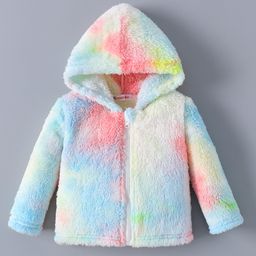 Kookie Kids Full Sleeves Front Open Tie & Dye Hooded Fur Jacket with - Multicolor-4