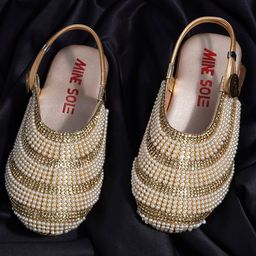 Mine Sole Pearl Detailed Half Cut Sandals - Gold-image-81