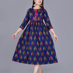 CLOTH BITES Cotton Abstract Printed Maternity Dress With Concealed Zipper Nursing Access - Blue-image-71