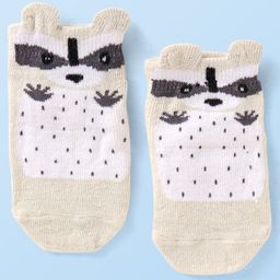 Cutewalk by Babyhug Knit Anti-Bacterial Ankle Length Anti-Skid Sock with Raccoon Applique - Cream-image-78