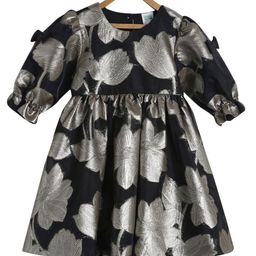 MINI KLUB Cotton Knit Full Puffed Sleeves Floral Foil Printed Dress - Black-image-57