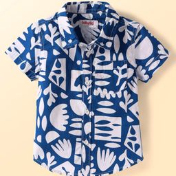 Babyhug Cotton Woven Half Sleeves Shirt with Tropical Print - Blue & White-picture-24