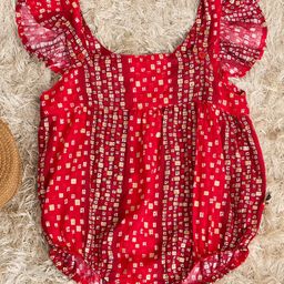 StyloBug Cap Sleeves Bandhani Designed Onesie - Red-picture-17