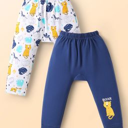 Doodle Poodle Cotton Knit Full Length Animal Printed Leggings Pack of 2 - Navy Blue & White-image-82