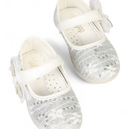 Lil Lollipop Bow Applique Detailed Floral Designed Mary Jane Ballerinas - White-image-83