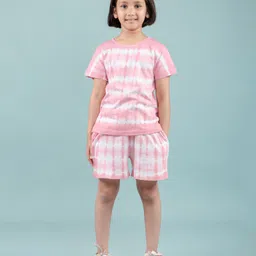 tweeny mini 100% Pure Cotton Knit Half Sleeves Tie Dye Coordinating Top & Shorts Set - Pink-picture-31