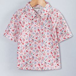 Hugsntugs Woven Cotton Half Sleeves Floral Printed Shirt Style Top - Light Pink-image-47