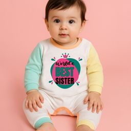 The Peppy Tend 100% Cotton Knit Raksha Bandhan Theme Full Sleeves Worlds Best Sister Text Printed Romper - Multi Colour-image-87