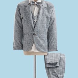 Dapper Dudes Full Sleeves Abstract Printed 4 Piece Party Suit With Bow Set - Grey-picture-25