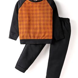 Rikidoos Full Raglan Sleeves Checked Sweatshirt With Joggers Set - Brown & Black-picture-39
