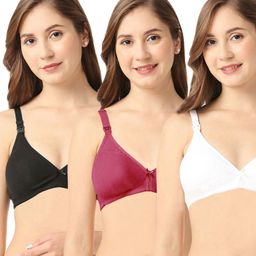 Bella Mama Cotton Elastane Knit Maternity Non Wired Nursing Bra Pack of 3 (Colour May Vary)-picture-11