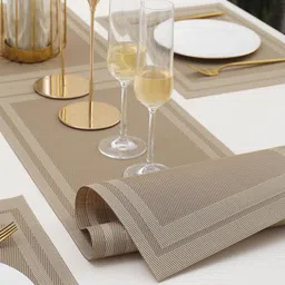 HOKIPO 5 Pieces Textured & Colourblocked Table Mats with Table Runner image 2