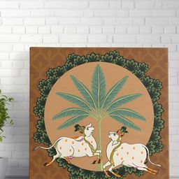 SAF Brown & White Canvas Kamdhenu Cow Wall Art-23