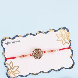 Floweraura Artificial Stones Studded & Beaded Omkar Thread Rakhi With Roli-image-65