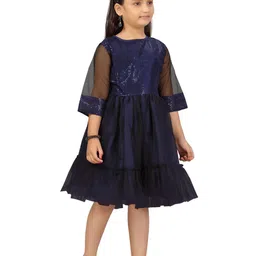 BAESD Embellished Flared Sleeve Net Fit & Flare Dress-55