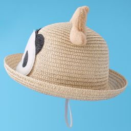 Babyhug Straw Hat with Panda Patch -Cream image 4
