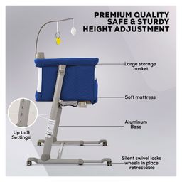 BAYBEE Metal Cradella Cradle For Baby Cot Bedside Crib With Adjustable Height & Wheels Mosquito Net Toys & Extra Soft Cushion - Navy Blue image 4