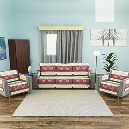 Myntra Elegant Homes Cream-Coloured & Red Cotton Sofa Cover With Arms-image-16