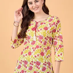 NEESH Women Floral Printed Tie-Up Neck Cotton Top-picture-10