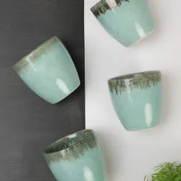 AMALAFIEE CERAMICS Turquoise Blue & Green 4 Pieces Printed Ceramic Glossy Cups-10