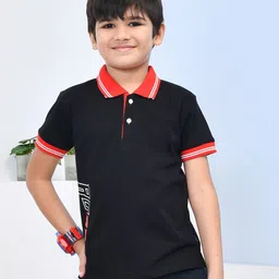YOUMAA Boys Typography Printed Polo Collar Cotton T-shirt-image-44