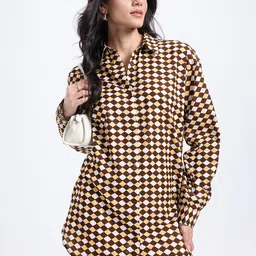 glitchez Soft Streetwear Printed Relaxed Fit Mini Shirt Style Dress-image-4