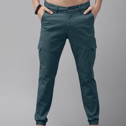 The Roadster Lifestyle Co Men Dark Green Solid Mid-Rise Regular Fit Joggers Trousers-picture-7