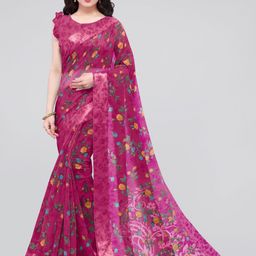 KALINI Pink & Yellow Floral Bagh Saree-image-89