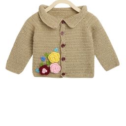 CHUTPUT Unisex Kids Brown Self Design Woolen Front-Open Sweater With Cap image 2