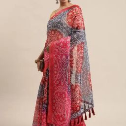 Silk Land Red & Grey Printed Saree With Unstitched Blouse-image-91