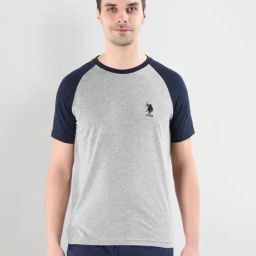 U.S. Polo Assn. Grey Cotton Regular Fit Colour Block Lounge T-Shirt-picture-9