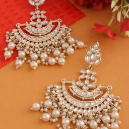 Zaveri Pearls Gold Tone Kundan & Pearls Crescent Dangler Earrings-ZPFK13978-15