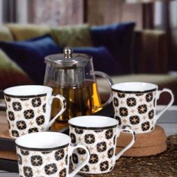 SONAKI White & Black Bone China Coffee Mug (0.2 L) - Set of 6-33