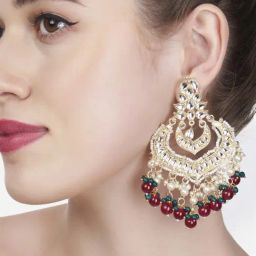 Zaveri Pearls Green & Maroon Beads Kundan Layered Dangler Earrings - ZPFK13544-image-61