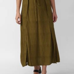 Forever 21 Olive Green Rayon Textured A-Line Skirt-image-54